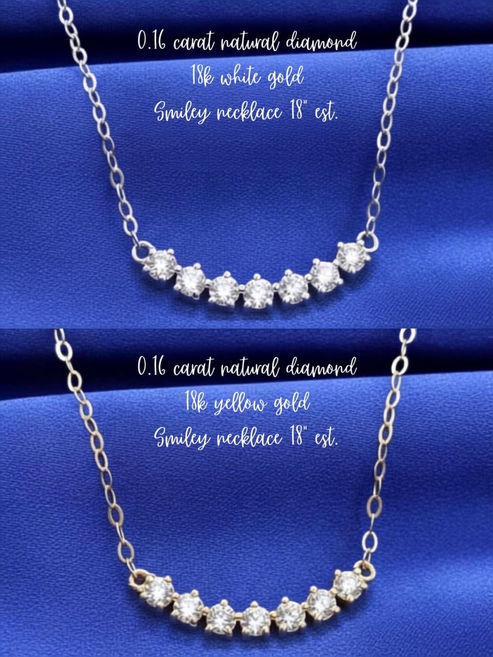 18K Gold Diamond Smiley Necklace - Natural Diamonds in White or Yellow Gold